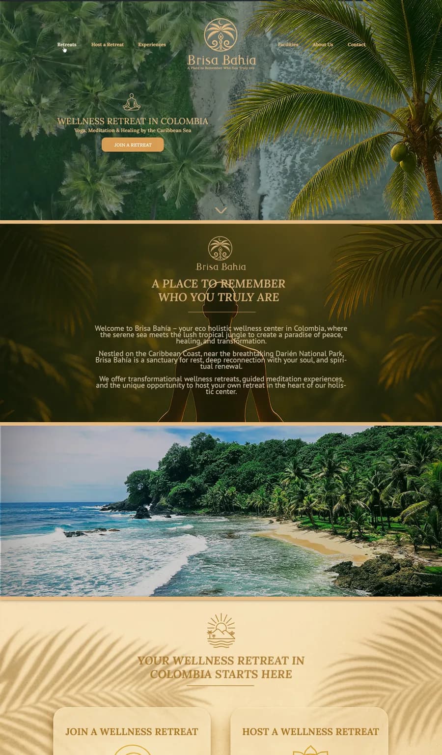 Brisa Bahía retreat center website wireframe slice 01