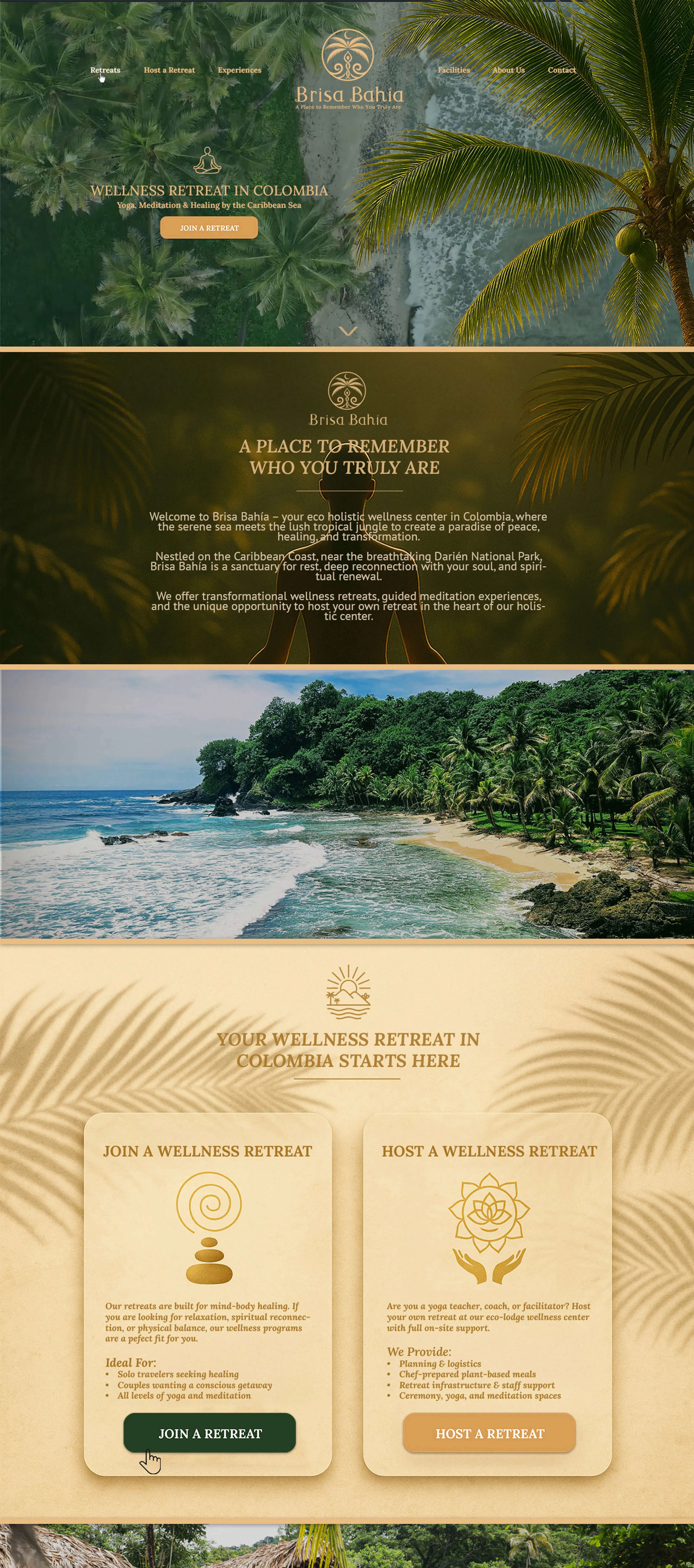 Brisa Bahía homepage showcasing retreat center branding